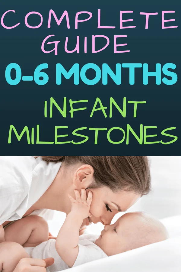 0-6 Months Complete Baby MIlestone Guide: Are you wondering what infant milestones look like in your baby from newborn up to 6 months? Read all about what skills to expect and simple play ideas to encourage child development. No lesson plans needed! Teach your baby through activities within your daily routines.